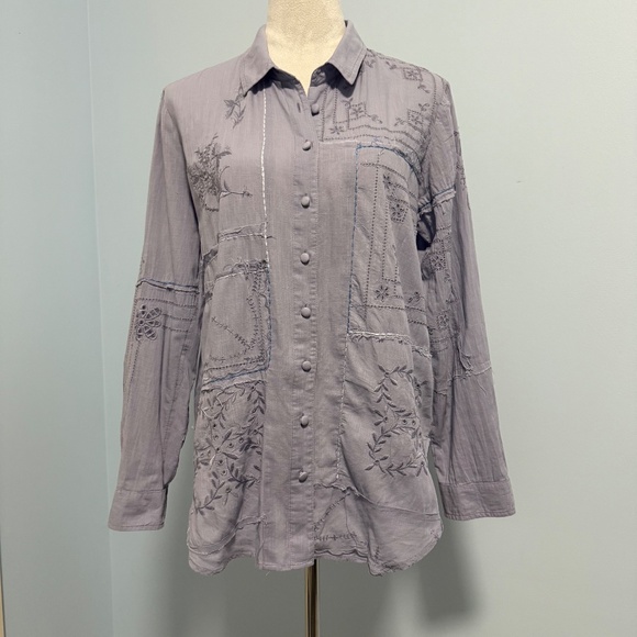 Anthropologie Handkerchief Buttondown Eyelet Embroidered Sky Blouse Size S - Picture 2 of 10